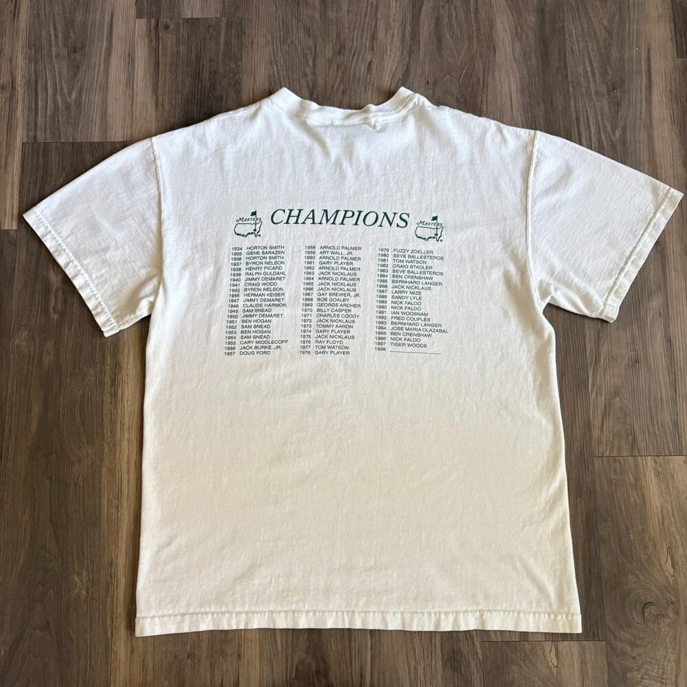 Vintage The Masters Golf T-Shirt Men's Size M 1998 White Tiger Woods Mark OMeara